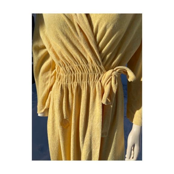Vintage 70s Georgie Girl Gold Terrycloth Robe Double Ties Smocked Waist Sz M - Picture 5 of 14
